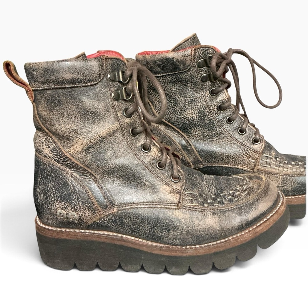 BED STU Elisha II Leather Lace Up Combat Moto Boots Distressed 6
